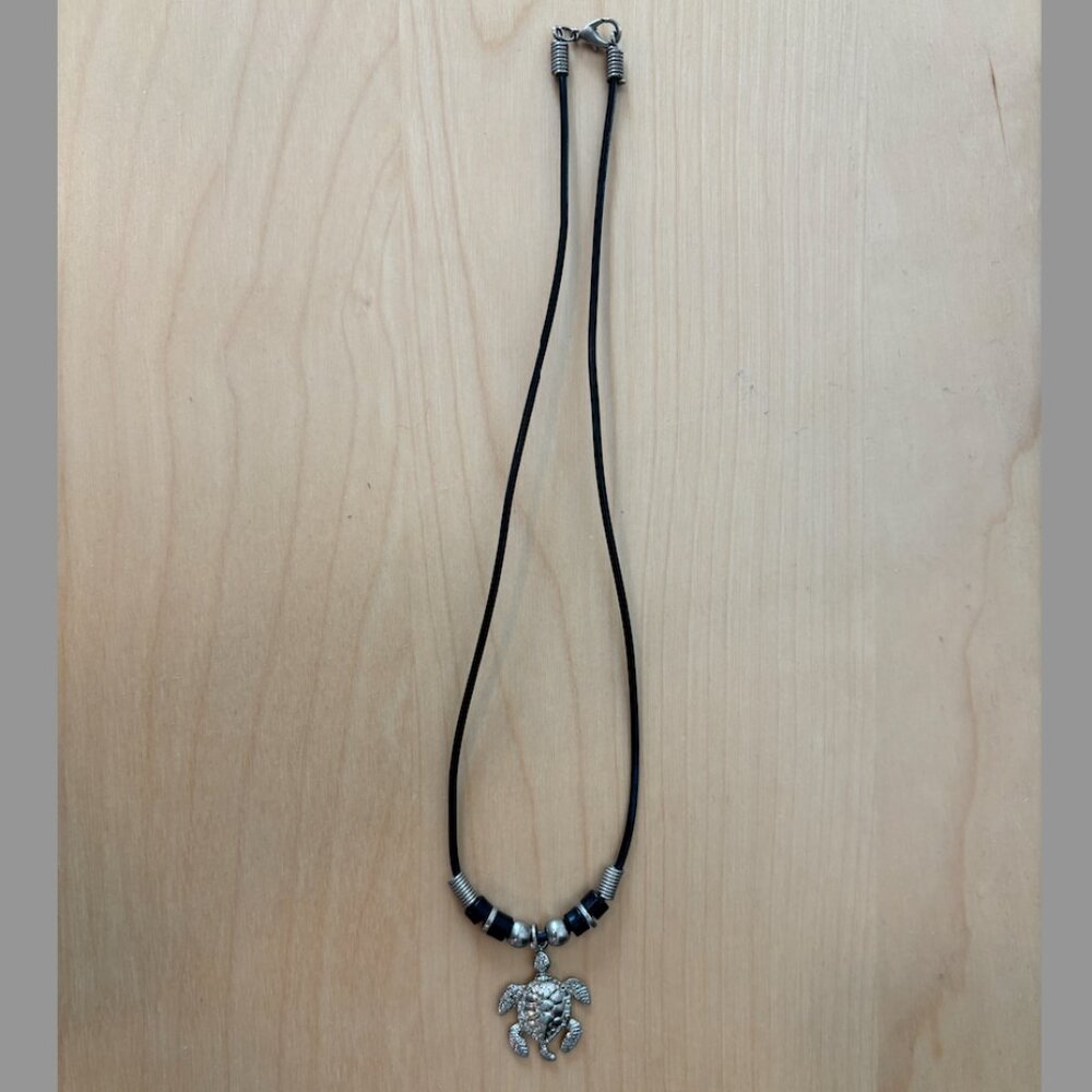 Turtle Necklace - Silver Turtle - Black & Silver Beads - Turtle Jewelry - Hawaii